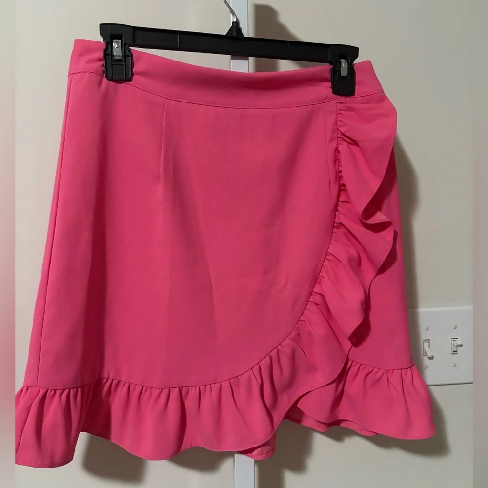 Karlie Asymmetrical Pink Ruffle Skirt
